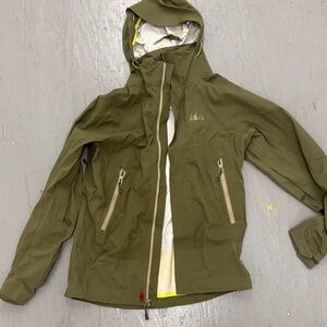REI Neon Yellow and Tan accents Adventure Jacket